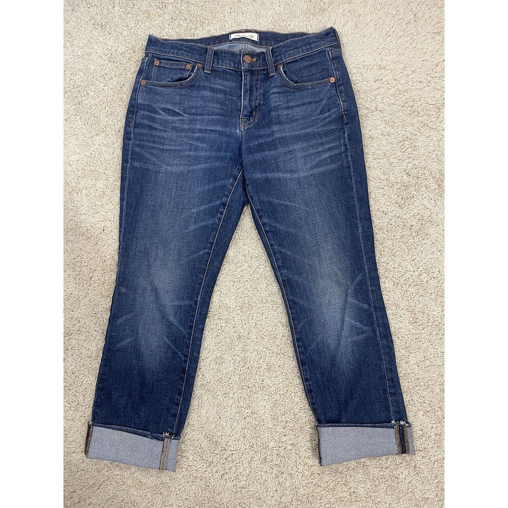 Madewell Women's The High Rise Slim Boyjean‎ Size 25 Med Wash Rough Edge Cropped